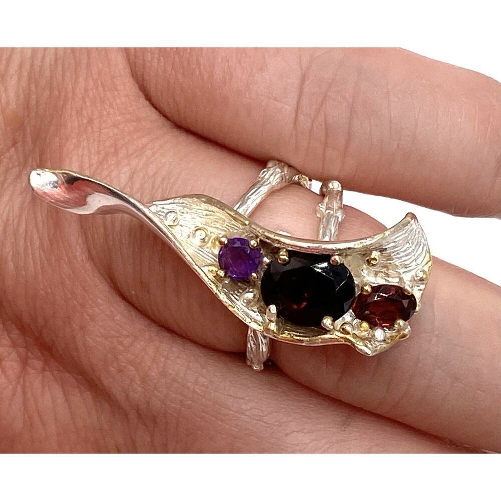 925 Sterling Silver Ring Curved Modernist Size 6.25 Vintage 10g